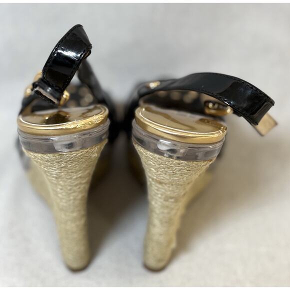 Michael Kors Women's Heels Black Patent Espadrille Wedge Size 6.5 - Picture 4 of 6